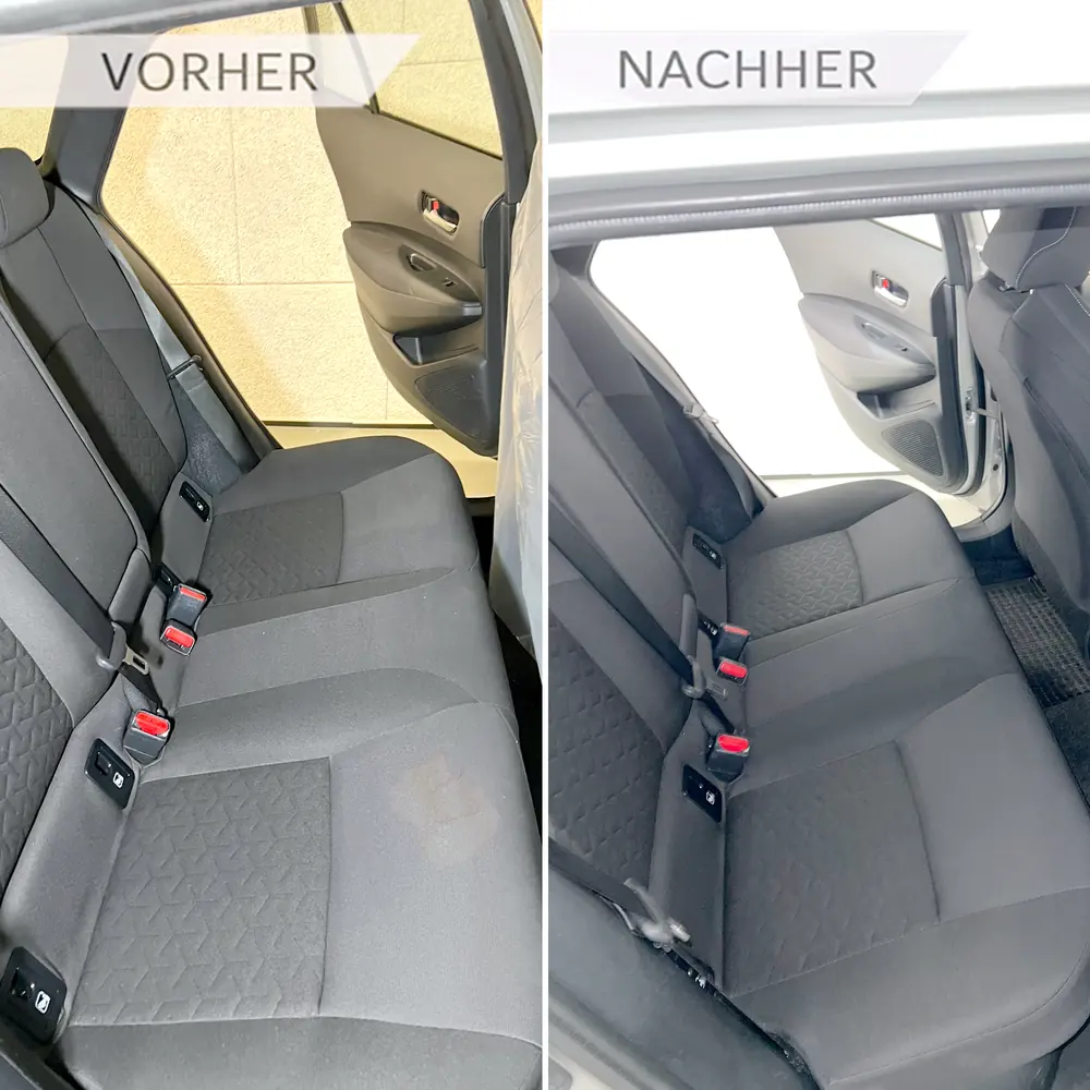 Fahrzeugpolster professionell gereinigt Autositz vor und nach der Autopolsterreinigung