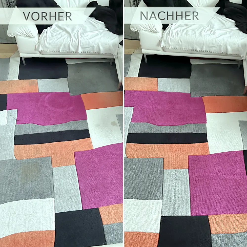 Teppich gruendlich gereinigt und aufgefrischt Teppich vor und nach der Teppichreinigung