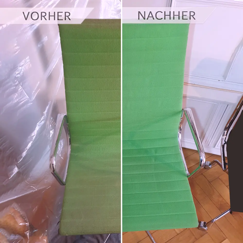 Sitzpolster wieder sauber und hygienisch Stuhl vor und nach der Polsterreinigung