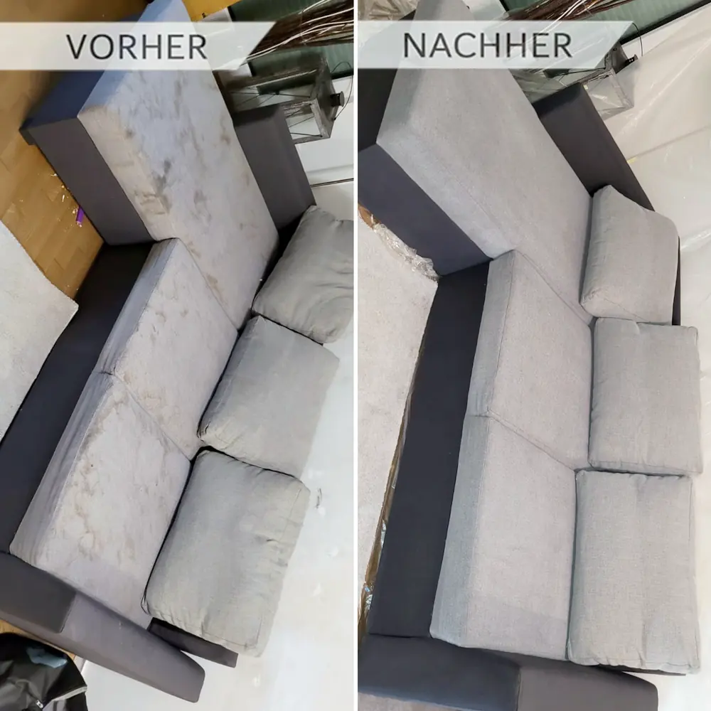 Couch porentief gereinigt - Vor-Ort-Service von Louis Sofa vor und nach der Polsterreinigung