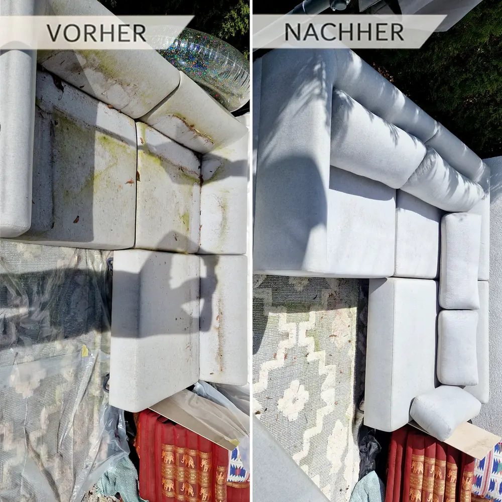 Couch porentief gereinigt - Vor-Ort-Service von Louis Sofa vor und nach der Polsterreinigung