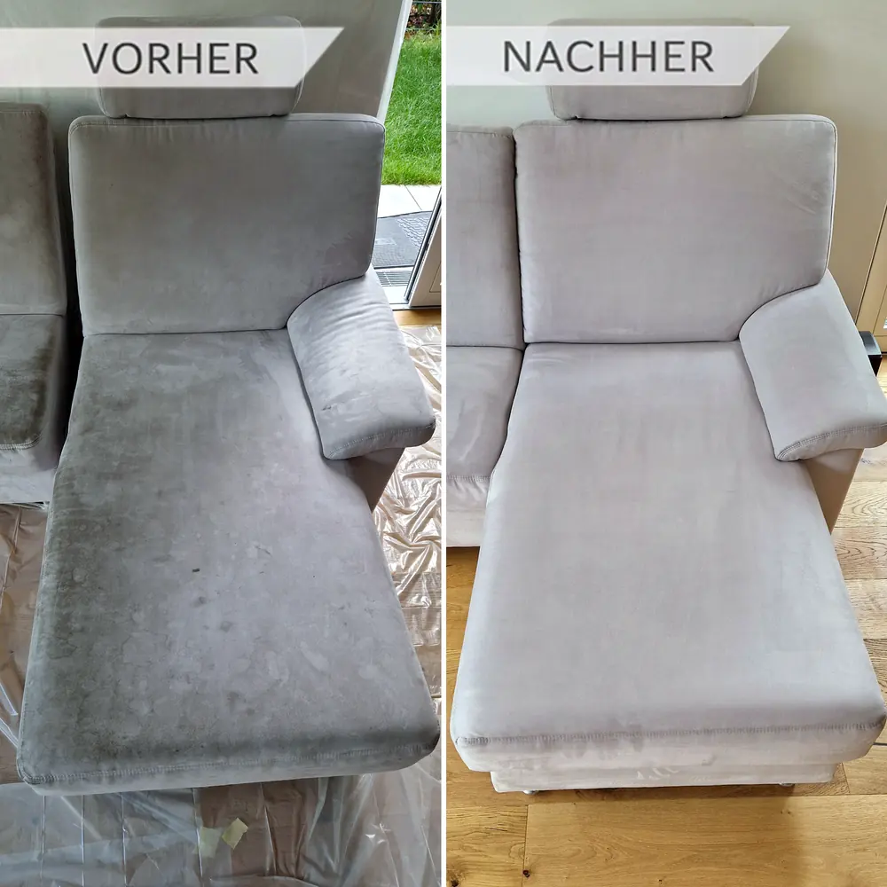 Couch porentief gereinigt - Vor-Ort-Service von Louis Sofa vor und nach der Polsterreinigung