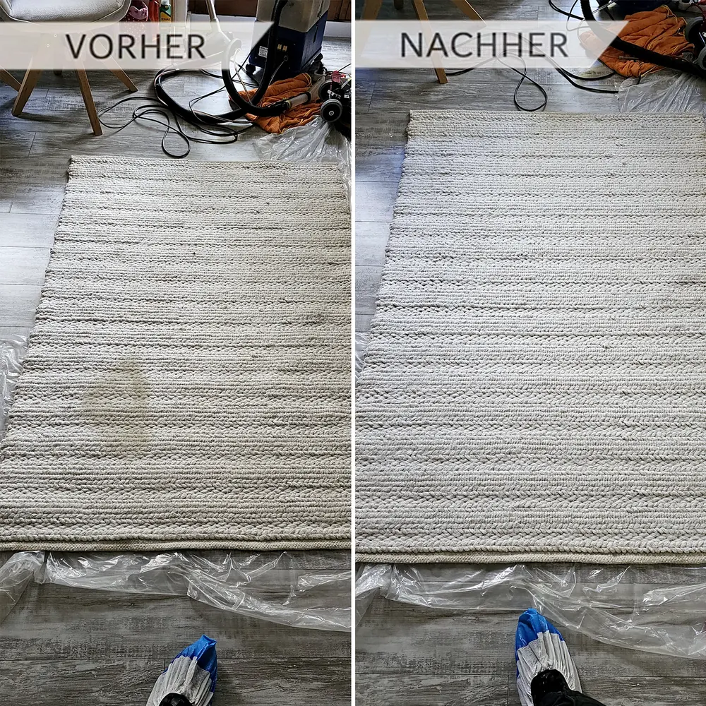 Teppich gruendlich gereinigt und aufgefrischt Teppich vor und nach der Teppichreinigung