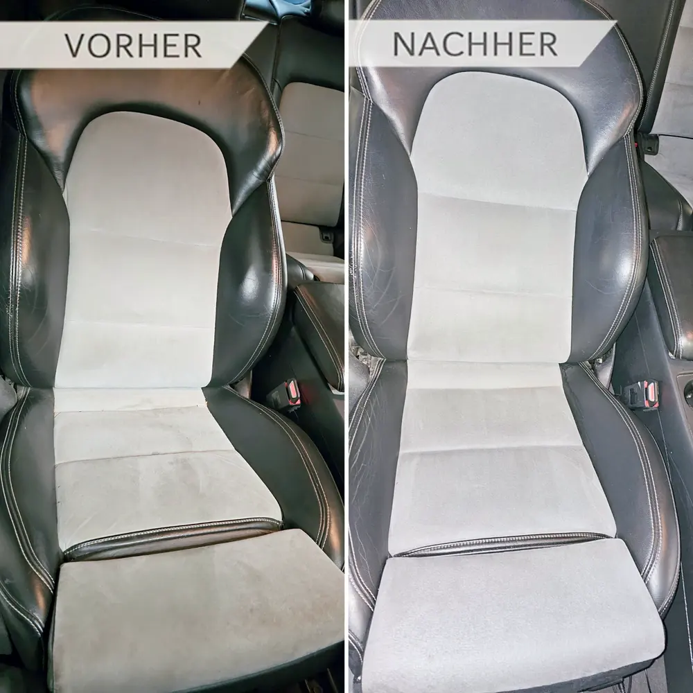 Fahrzeugpolster professionell gereinigt Autositz vor und nach der Autopolsterreinigung