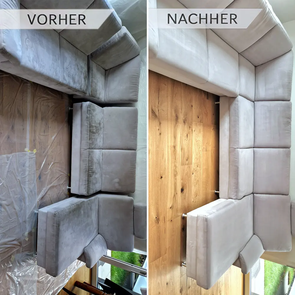 Couch porentief gereinigt - Vor-Ort-Service von Louis Sofa vor und nach der Polsterreinigung