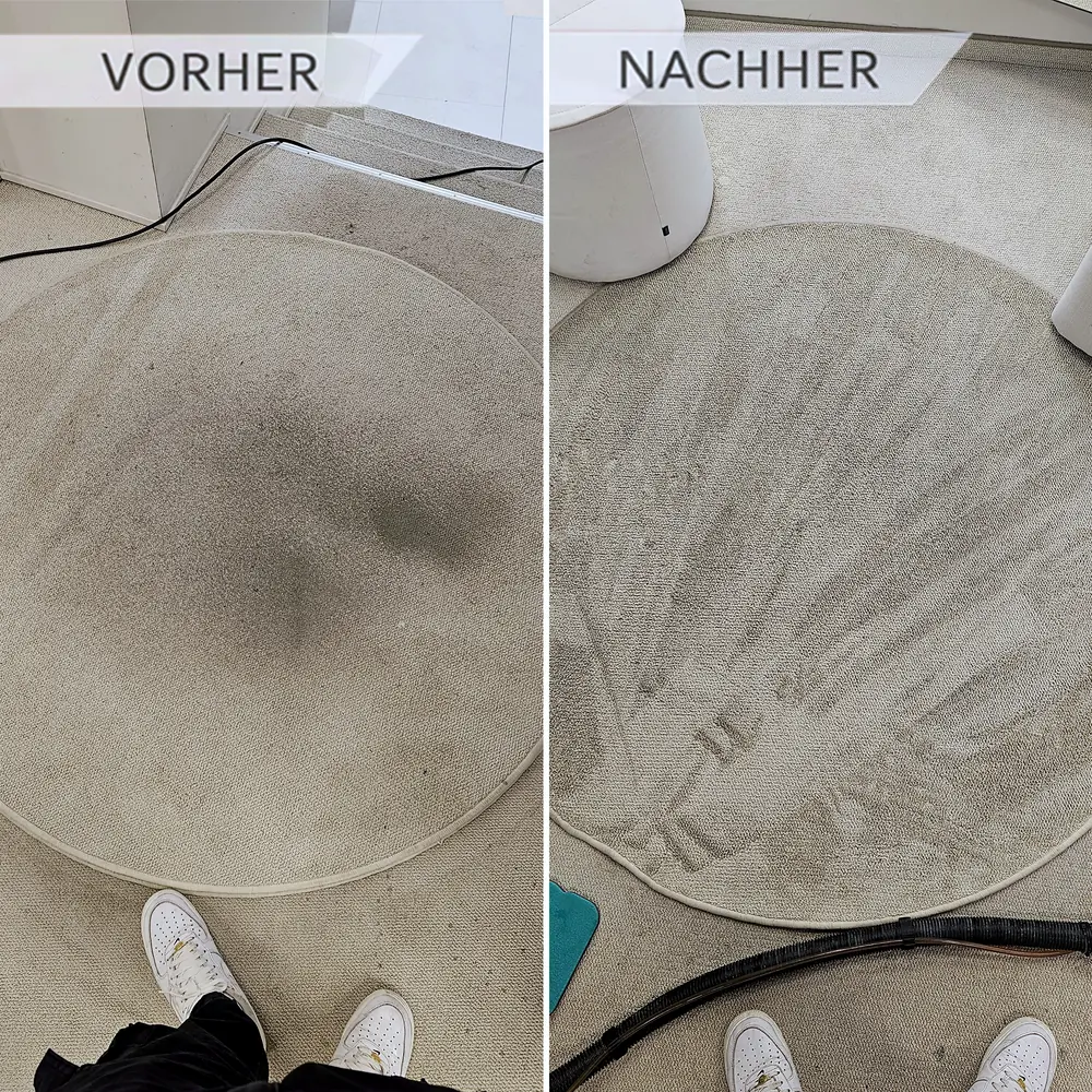 Teppich gruendlich gereinigt und aufgefrischt Teppich vor und nach der Teppichreinigung
