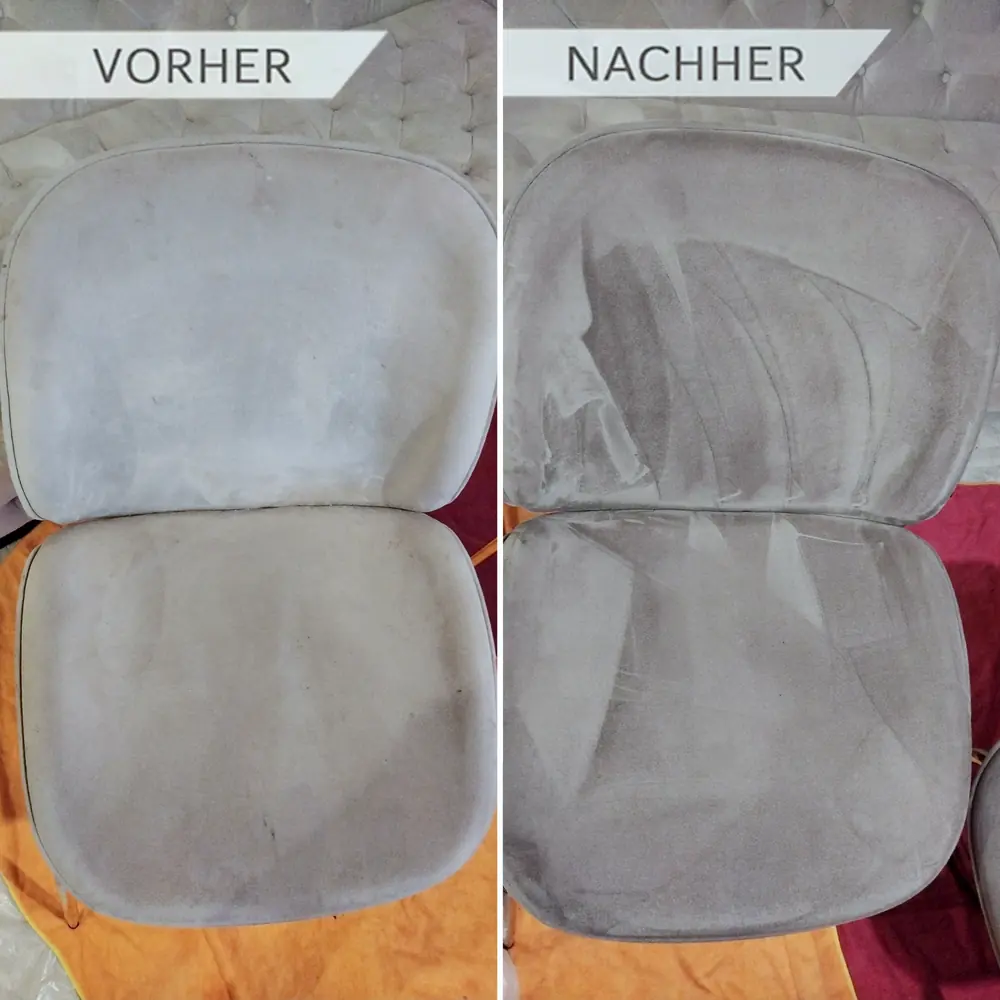 Sitzpolster wieder sauber und hygienisch Stuhl vor und nach der Polsterreinigung