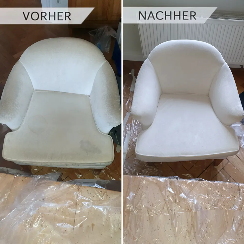 Sitzpolster wieder sauber und hygienisch Stuhl vor und nach der Polsterreinigung