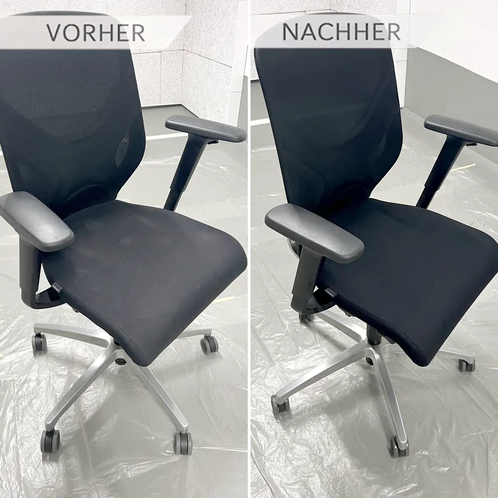 Bueromoebel professionell gereinigt Buerostuhl vor und nach der Polsterreinigung