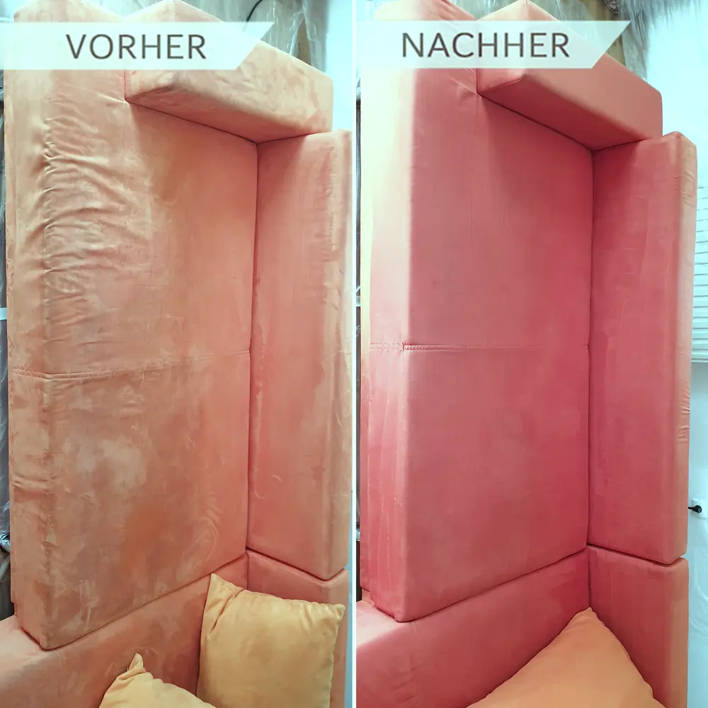 Sessel schonend und gruendlich gereinigt Sessel vor und nach der Polsterreinigung