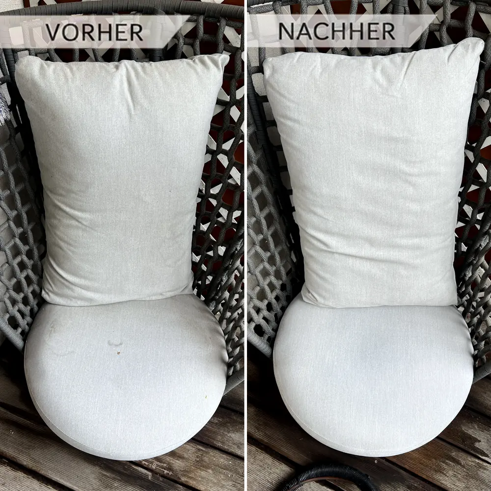 Polsterkissen sauber und aufgefrischt Kissen vor und nach der Polsterreinigung