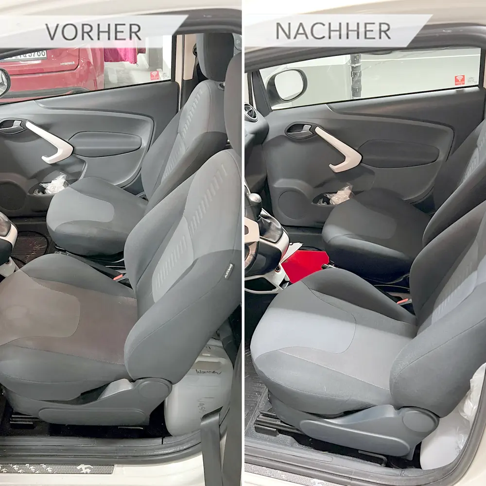 Fahrzeugpolster professionell gereinigt Autositz vor und nach der Autopolsterreinigung