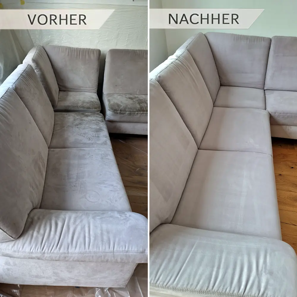 Couch porentief gereinigt - Vor-Ort-Service von Louis Sofa vor und nach der Polsterreinigung