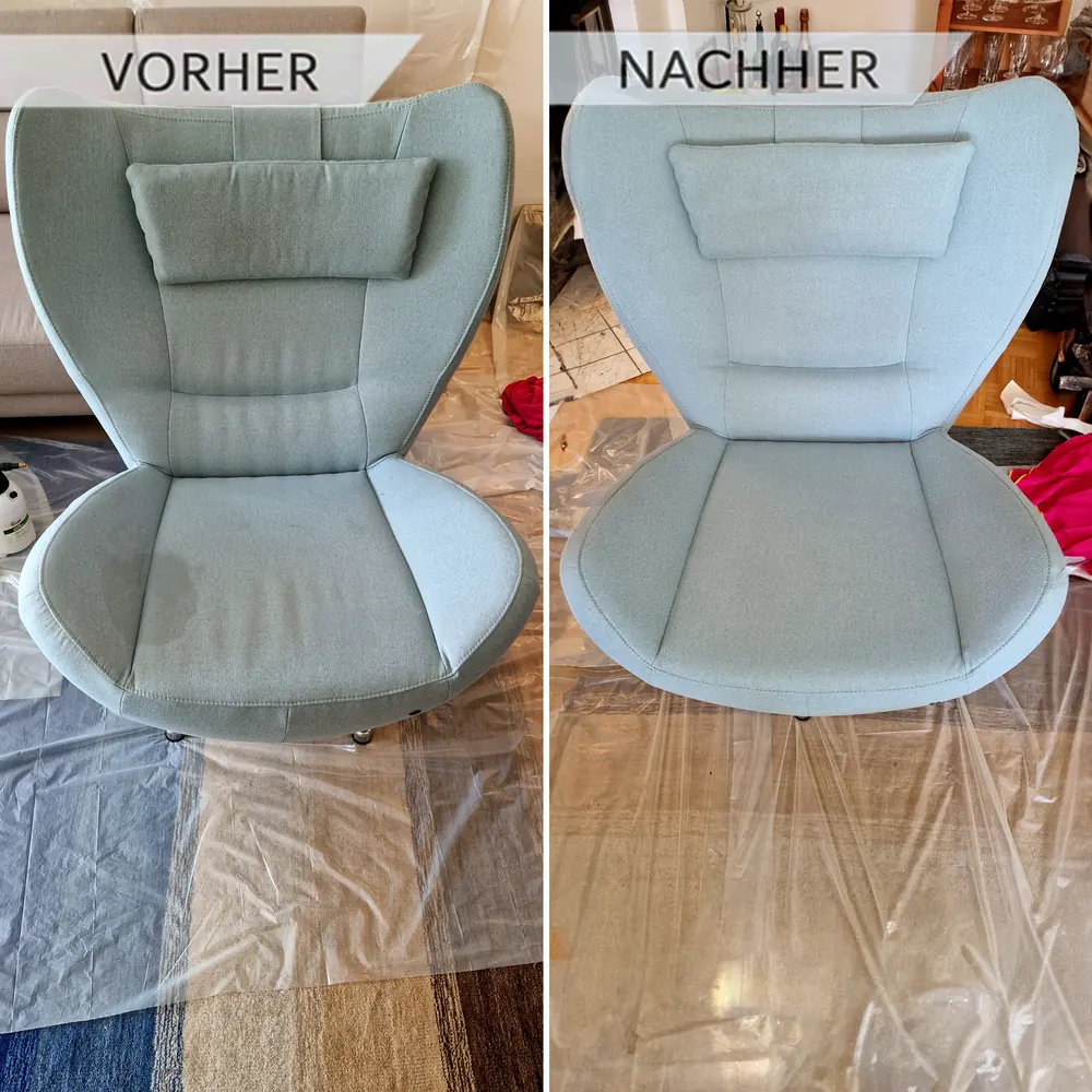 Sitzpolster wieder sauber und hygienisch Stuhl vor und nach der Polsterreinigung