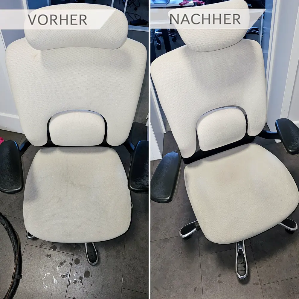 Bueromoebel professionell gereinigt Buerostuhl vor und nach der Polsterreinigung