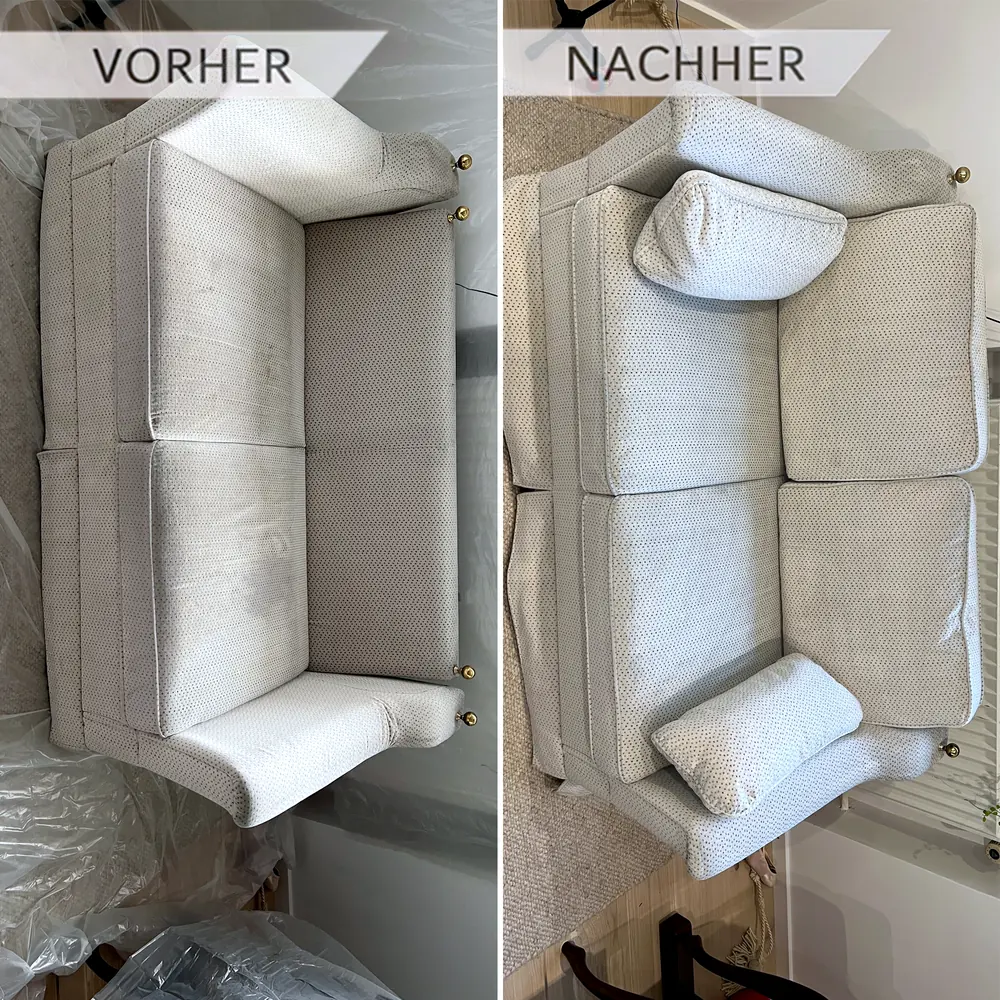 Couch porentief gereinigt - Vor-Ort-Service von Louis Sofa vor und nach der Polsterreinigung