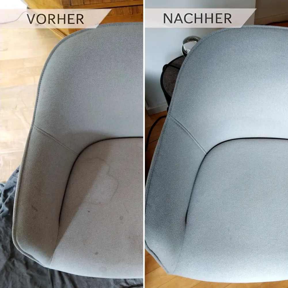 Sitzpolster wieder sauber und hygienisch Stuhl vor und nach der Polsterreinigung